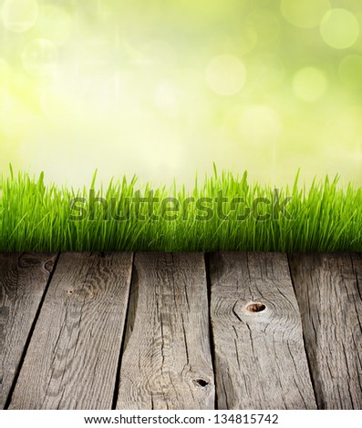 Grass and planks abstract presentation background concept