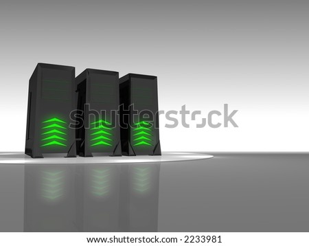 Three internet hosting servers computers