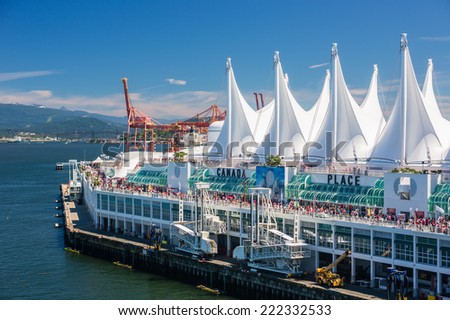 VANCOUVER, CANADA - JULY 01, 2014: Vancouverites celebrate Canada Day at Canada Place on July 01, 2014 in Vancouver, Canada. Canada Place, Canada\'s inspiring national landmark opened in 1986.