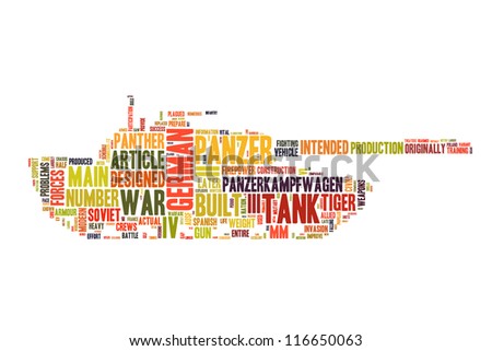 World War 2 tank in word collage