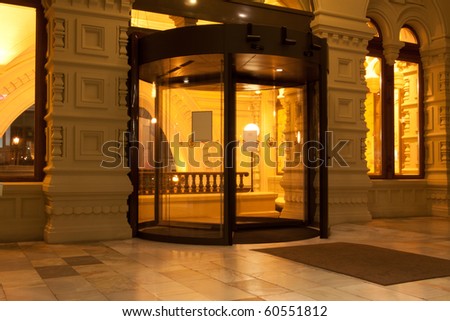 Automatic electric door at night in a building