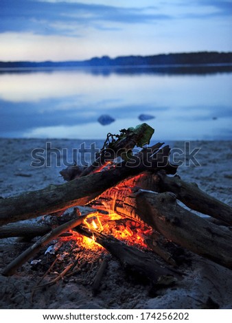 Lake shore bonfire.