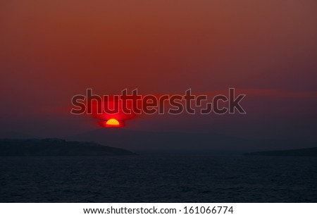 Beautiful sunset and colorful sun and sea