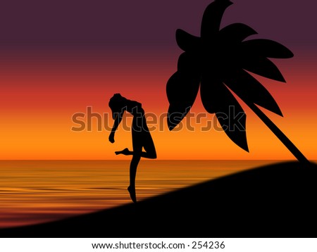 Floating woman by sunset
