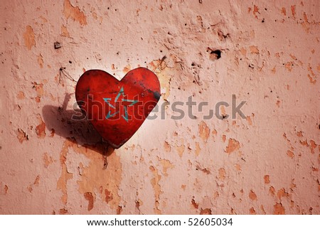 moroccan flag in love heart on wall