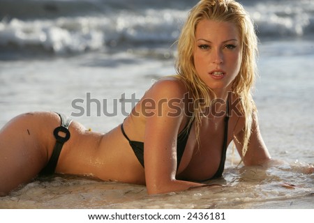 stock photo hot sexy blond bikini model on th beach