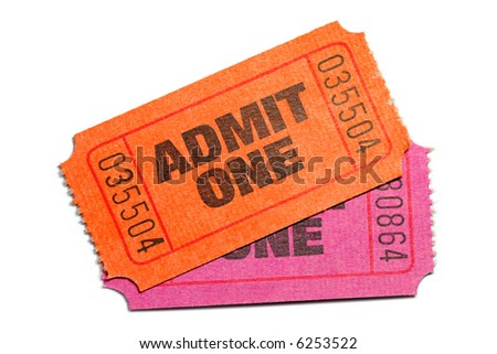 Two Admit One Ticket isolated on pure white background