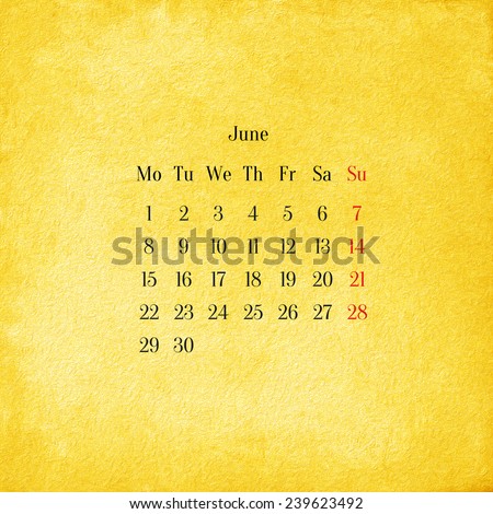 Calendar 2015 in the retro style, vintage background. June