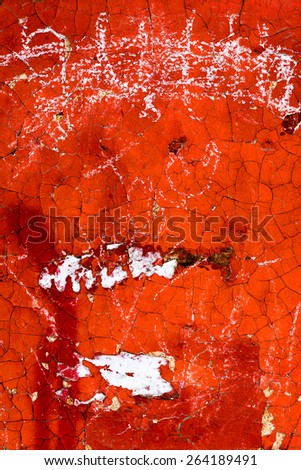 Abstract background concrete painted with orange paint, weathered with cracks and scratches. Landscape style. Grungy Concrete Surface. Great background or texture.