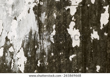 Abstract background gloomy concrete wall, casually painted dark green paint, weathered with cracks and scratches in the wall hammered a rusty nail. Requires urgent repairs. Great background or texture