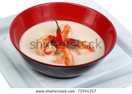 Milk soup with spicy shrimp