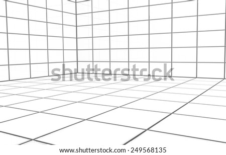 3d empty room with white tiles