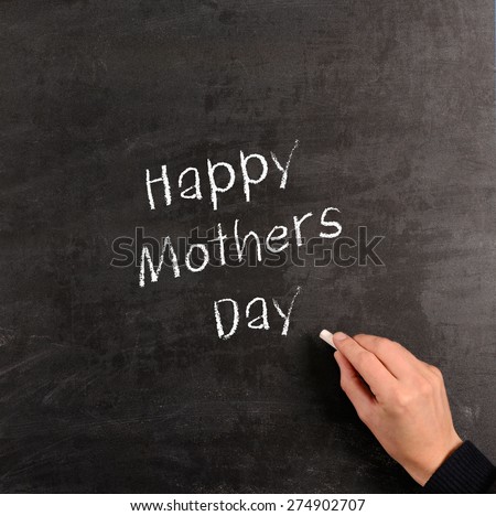 Hand writing Happy Mothers Day with chalk on a blackboard