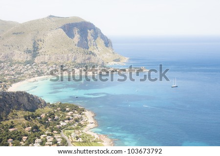 Coastal landscape, mountain, beach and sea
