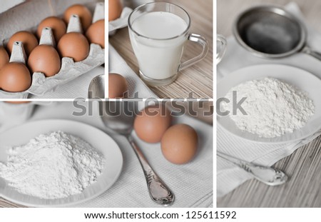 Flour, eggs, milk. collage
