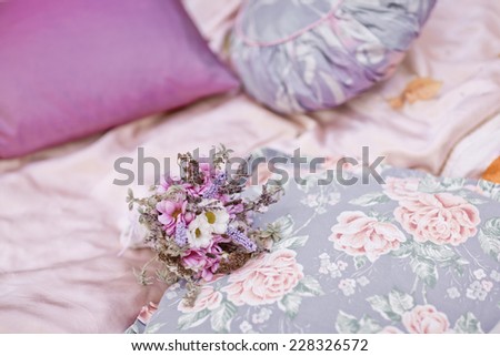 Wedding bouquet for bride with pillow