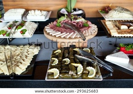 Meats and cheese buffet on hotel breakfast