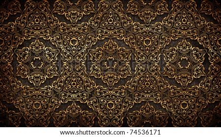 wallpaper vintage pattern. stock photo : golden vintage seamless pattern on black wallpaper