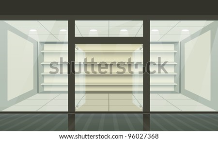 Shop with glass windows and doors, front view.