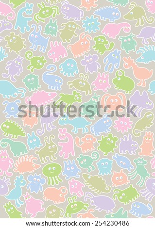 Background with many different fantasy animals, can use as pattern