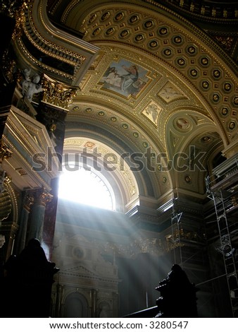 Ancient a basil in Budapest which is on restorations and a dust from civil work gives such expressed ray of light