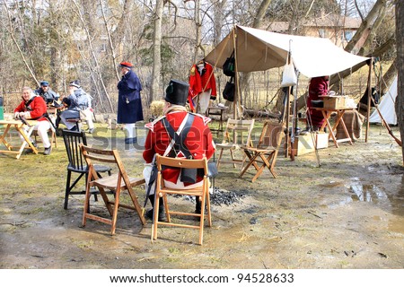 RICHMOND HILL – FEBRUARY 05:  soldiers of the War 1812 year at Winter Carnival in Mill Pond Park in Richmond Hill, Canada in February 05, 2012.