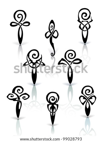Abstract illustration of eight floral MUSTER. Set. Celtic curl pattern. Keltisch. Vintage. Vector.