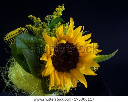 Yellow wedding colourful bouquet of sunflowers