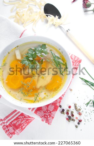 Hot fresh healthy chicken homemade soup