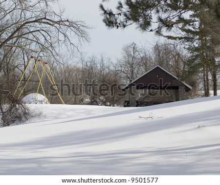 Picnic shelter in winter scenic.