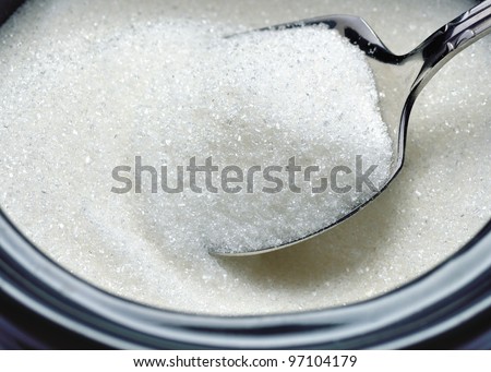 Macro shot of a Teaspoon Of Sugar in a sugar bowl.