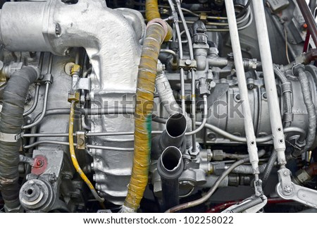 Aircraft jet engine, turbine engine close up