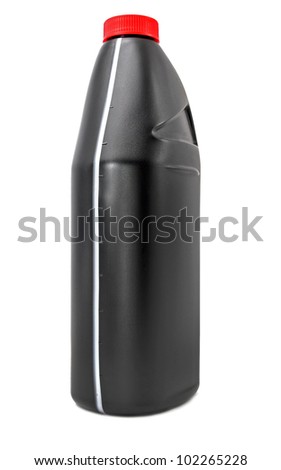 Plastic container, Motor oil can isolated on white background, black plastic oil bottle