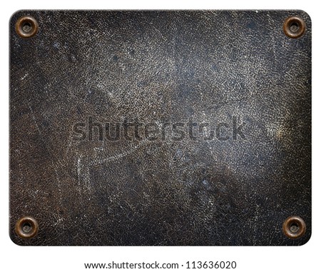 Leather label with rivets isolated on white