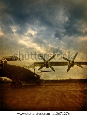 Old military aircraft, vintage background