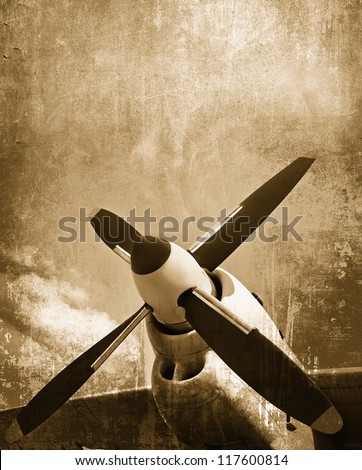 Old aircraft engine, grunge background