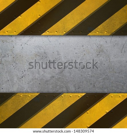 Metal plate with caution stripes
