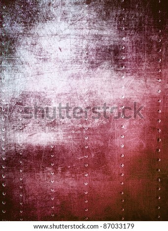Red metal plate, riveted metal texture