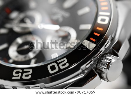 luxury man watch detail, chronograph close up