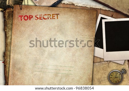 Vintage composition, top secret folder for papers