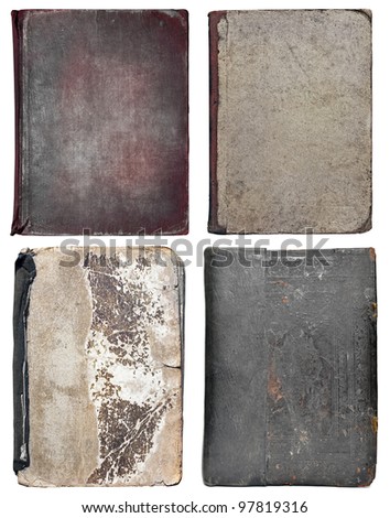 Old book cover, vintage texture, isolated on white, set