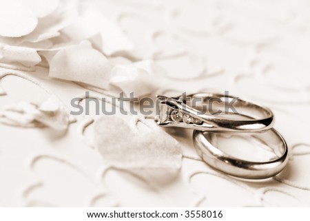 stock photo engagement ring and wedding ring toned sepia