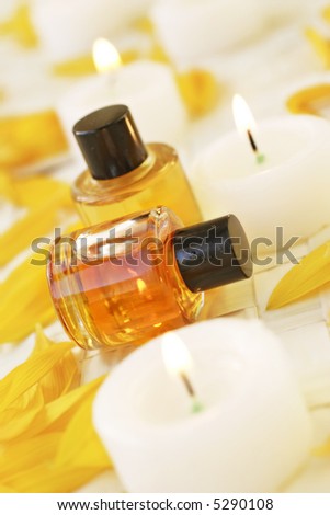 mixture of soothing oils and scented candles to de-stress life
