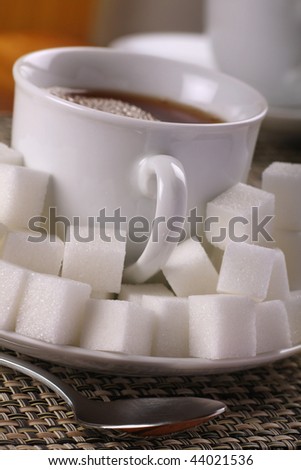 tea or coffee drink with lots of sugar cubes.