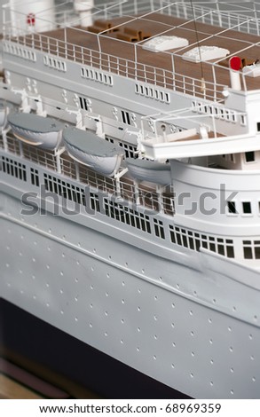 Details of a white cruise ship model