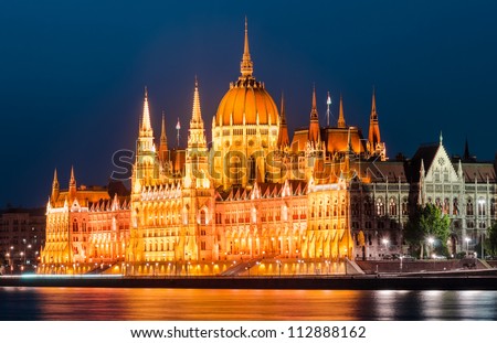 The Hungarian Parliament Building is the seat of the National Assembly of Hungary, one of Europe\'s oldest legislative buildings, a notable landmark of Budapest. Night-view with Danube river.