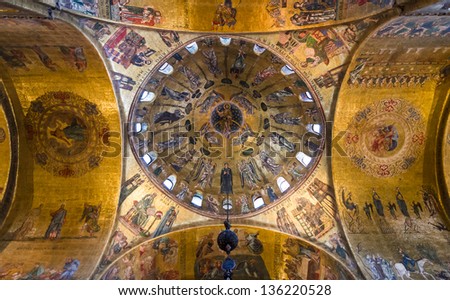 VENICE, ITALY - APRIL 2: Image with interior of Basilica San Marco, taken on April 2, 2013, in Italy. Interior byzantine style painted dome of Basilica di San Marco, Venice