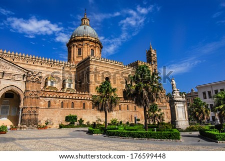 Palermo, Sicily. Cathedral was built in Norman structure in 1179. Santa Maria Assunta Cathedral, landmark of Italy.