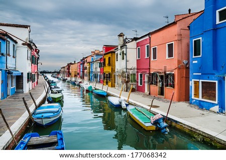 Burano, Venice, Italy, Channel view of Burano colorful village, landmark of Veneto region.