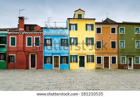 Burano, Venice. Colorful houses island and landmark of Veneto region, Italy.